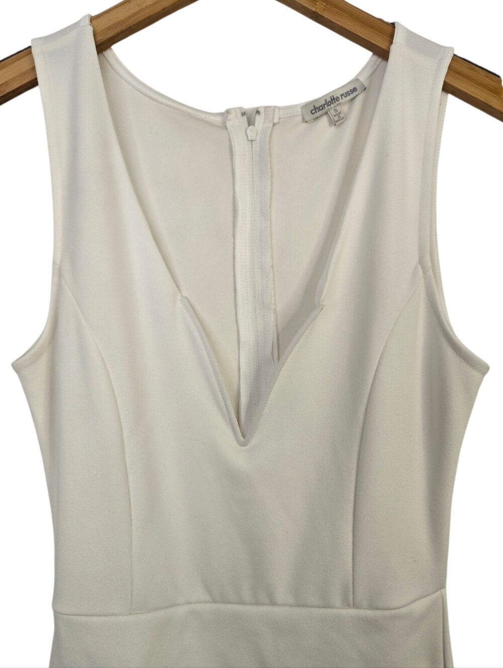 🤍 Charlotte Russe White Bodycon Faux Wrap Cocktail Dress | Size Small - Picture 3 of 5